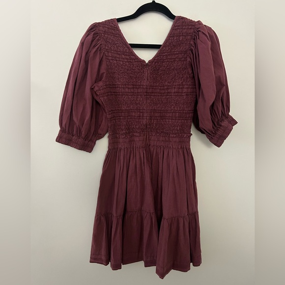 Sea New York Purple Red Simona Smocked Bodice Puff Sleeve Mini Dress - Picture 9 of 9
